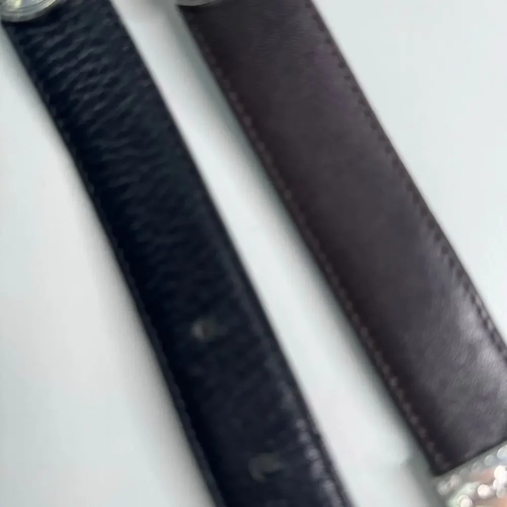 VTG Brighton Reversible Silver Buckle Croc Brown/Black  Leather Segmented M 30